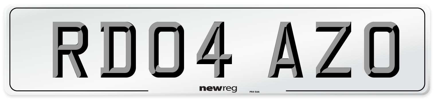 RD04 AZO Number Plate from New Reg